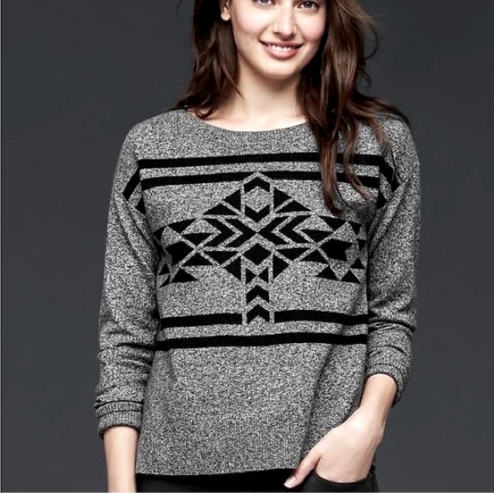GAP Brooklyn geo wool blend sweater sweatshirt aztec print xsmall black gray‎